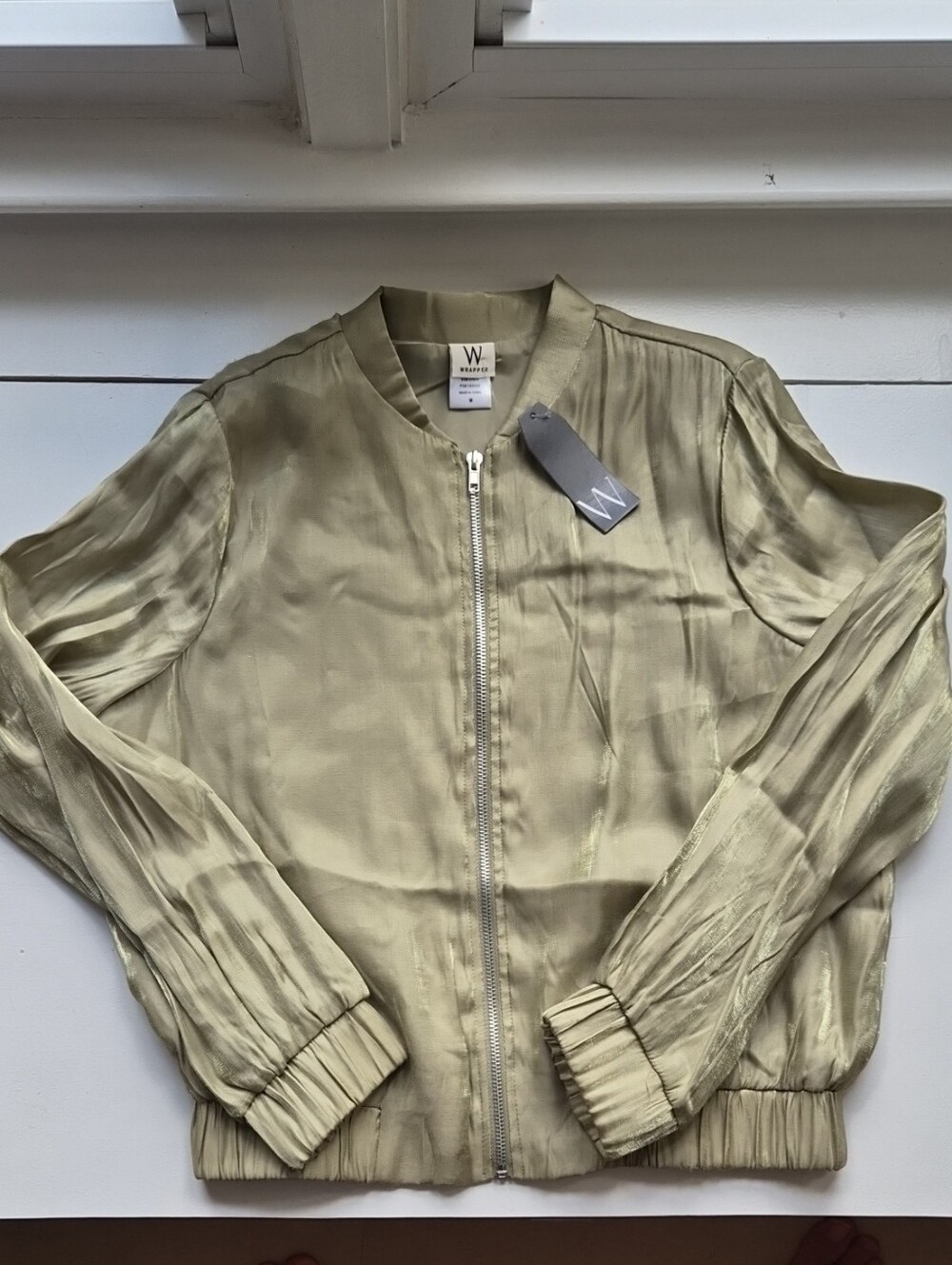 Wrapper Satin Bomber Jacket in Light Olive